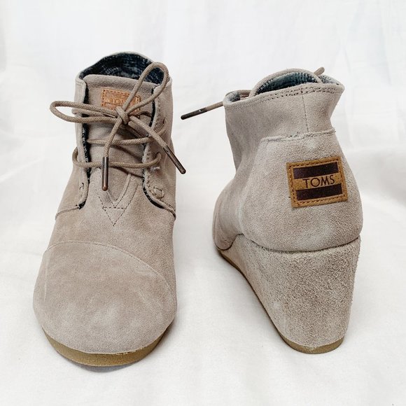 Toms Desert Wedge Suede Bootie - Taupe - Picture 3 of 8
